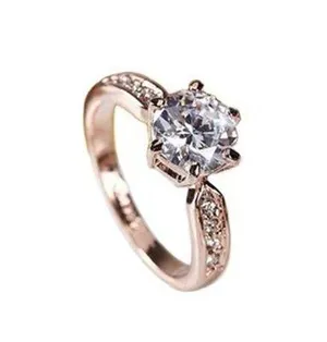 14K Rose Gold Plated Adjustable 1 CT Cubic Zirconia CZ Diamond Wedding Ring for Women thumbnail 1