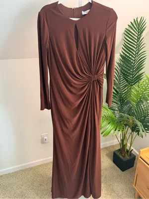 Mac Duggal Espresso Chocolate Brown Long Sleeve Gown Maxi Dress 8 thumbnail 2
