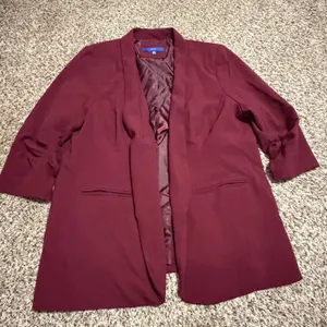 Apt 9 Womens XXL Burgundy Open Front Ruched 3/4 Sleeve Shawl Collar Blazer thumbnail 1