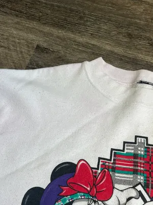 Disney Mickey Minnie Plaid Sweatshirt White Retro 🦋 thumbnail 5