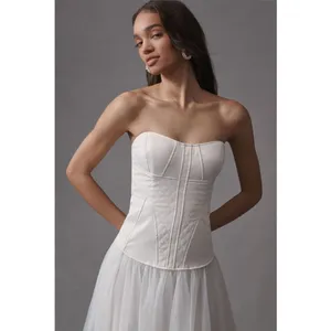 BHLDN Strapless‎ Satin Tulle Bridal Midi Dress NWT Large thumbnail 2