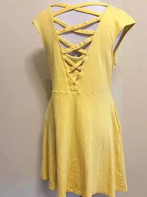 New York & company medium Yellow Cap-Sleeve Lattice-Back Fit & Flare Dress thumbnail 6