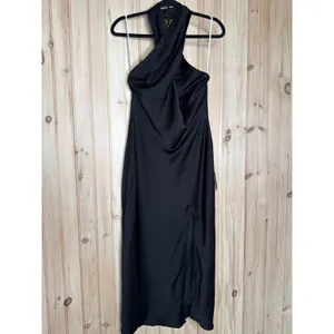 Lulus Beyond Classy Black Satin Halter Midi Dress Party Holiday Wedding Medium thumbnail 2