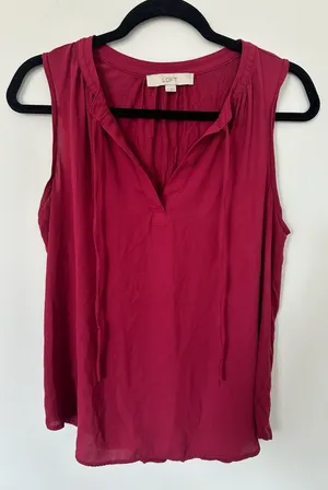 LOFT Magenta Sleeveless Tie-Neck Tank Top thumbnail 1