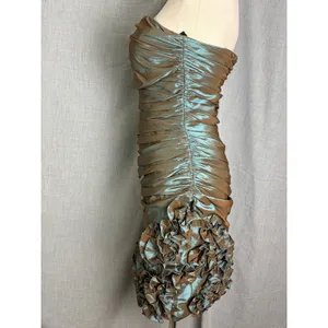 Dalia MacPhee Metallic Irridescent Ruched Strapless Dress 6 Sculpted‎ Ruffle Hem thumbnail 2
