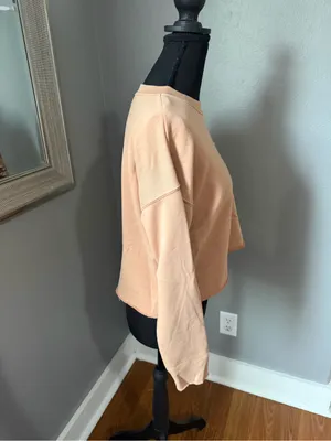 Aerie Pocket Crewneck Crop Sweatshirt Tan Soft Rough Hem XS. thumbnail 5