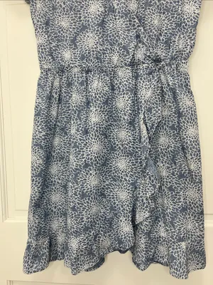 J. Crew Light Blue Denim Floral Printed Faux Wrap Mini Dress - Size Small thumbnail 6
