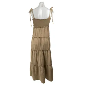 Collusion Women's Brown Tan Smocked Sleeveless Cami Tiered Sundress Maxi Dress 2 thumbnail 3