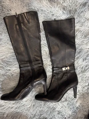 ANTONIO MELANI Black Leather Knee-High Heeled Boots thumbnail 6