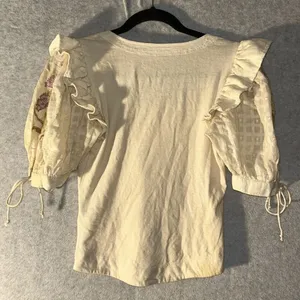 Anthropologie button front top tie And Embroidered sleeves thumbnail 6