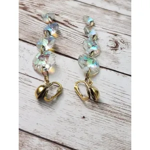 Vintage Clip On Earrings Chunky Clear/Iridescent Long - Fair Condition thumbnail 5