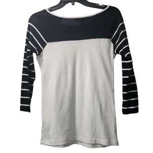 Lauren Ralph Lauren Striped 3/4 Sleeve Top‎ Boat Neck Gold Buttons S thumbnail 2