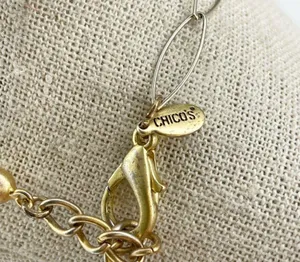 Chicos Colorful Beaded Gold Tone Hammered Teardrop Pendant Necklace ✨ thumbnail 2