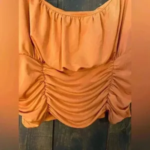 Live‎ in the Moment Orange Ruched Spaghetti Strap Crop Top Size M A49 thumbnail 2
