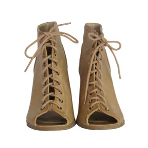 Soda Beige Lace Up Peep Toe Bootie Tan Ankle Tie Front Ankle Boots Size 7.5 thumbnail 4