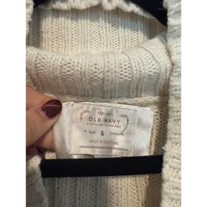 Old Navy Women Cream Cable Knit Shawl Collar Sweater Cotton Lambswool Blend S thumbnail 2