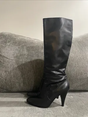 Via Spiga Black Leather Knee-High Pointed Toe Boots Size 8 thumbnail 5