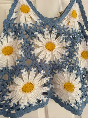 NWT Rebellion Daisy Crochet Tank Top Blue White Floral Boho Festival Y2K Size S thumbnail 10