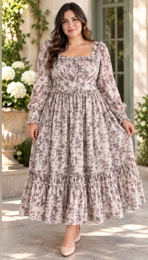 Ivy City Co Viola Floral Chiffon Ruffle Midi Dress Size 1X thumbnail 1