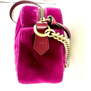 Gucci GG Velvet Marmont Camera Bag, Fuchsia thumbnail 4