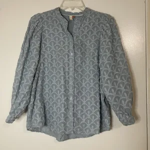 Anthropologie Pilcro and the Letterpress The Bella Femme puff-sleeve embroidered button down M thumbnail 1