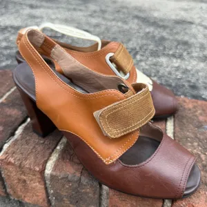 Anyi Lu Women's 60s Vintage Style Chunky Leather Peep Toe Slingback Heels EU37.5 thumbnail 7