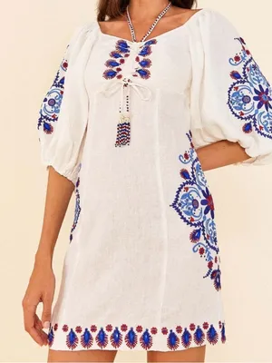 FARM Rio Off-White Navy Embroidery Mini Dress S thumbnail 3