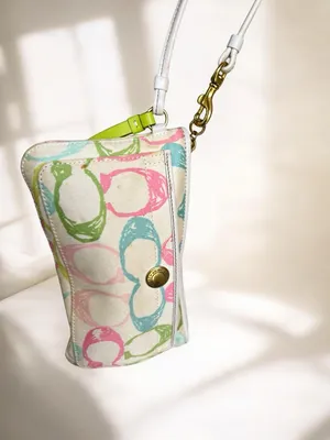 a vintage Coach Y2K pastel scribble wristlet ivory Canvas bag thumbnail 5