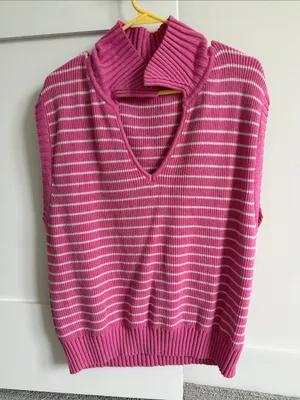 Women's Striped Pink Sleeveless Sweater Vest thumbnail 1