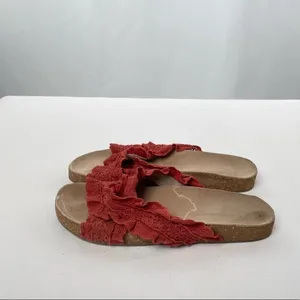 Anthropologie Bianca Ruffled‎ Slide Sandals in Red Size 8 thumbnail 4