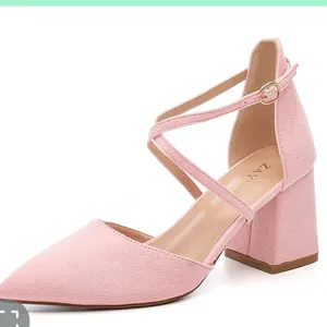 Zaynsia Women’s Chunky Heels Closed Pointed Toe Ankle Strap Shoes 11 Pink/Suede‎ thumbnail 1