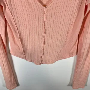 Free People We The Free Pink Pointelle V-Neck Long Sleeve Top OB1817655‎ Medium thumbnail 3