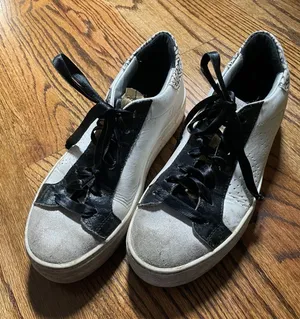 P448 Thea Platform Sneaker White Black Animal Print Size 38 thumbnail 1