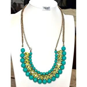 Vintage Gold Chain Turquoise & Yellow Gemstone Statement Necklace thumbnail 2