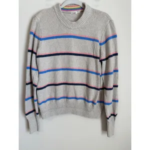 Faherty Striped Crewneck Sweater Womens XL Rainbow Stripe Coastal Cotton thumbnail 3
