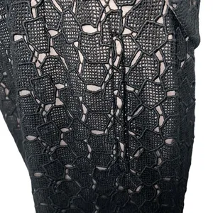 DIANE VON FURSTENBERG Black & Tan Delian Crochet Pebble Lace Peplum‎ Dress EUC 6 thumbnail 5