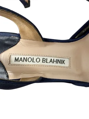 Manolo Blahnik Carolyne 70 Navy Blue Floral Lace Slingback Pumps Size 37.5 thumbnail 3