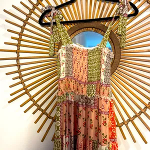 Abel the Label Bohemian Multicolor Patchwork Smocked Maxi Dress with Tie Straps thumbnail 12
