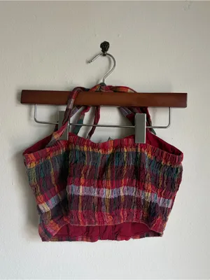American Eagle Plaid Bustier Halter Crop Top thumbnail 4