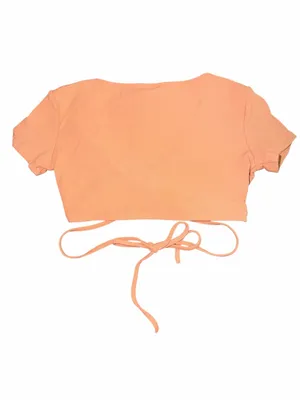 White Fox Boutique “My Mind’s Set” Ribbed Tie-Front Crop Top – Peach / Apricot thumbnail 5