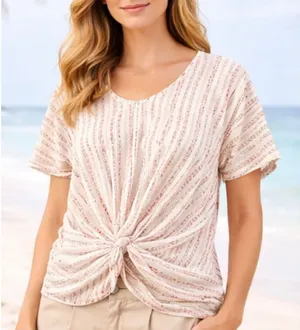 Anthropologie Potters Pot white linen textured cropped knot front blouse thumbnail 1
