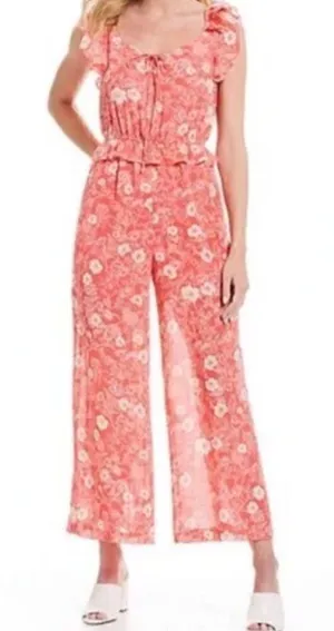 Red Dress Boutique NEW‎ A Loves A Pink Floral Ruffle Sleeveless Jumpsuit M thumbnail 1