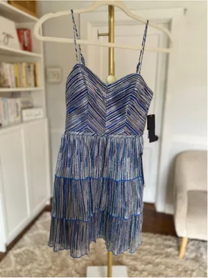 Macy's City Studio Sparkle Tiered Party Mini Dress Royal Blue Silver Shimmer 1/2 Event‎ thumbnail 2