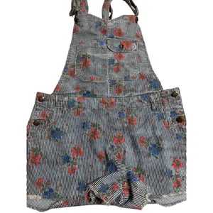 Free People Floral Hickory‎ Stripe Denim Shortalls Blue White Pinstripe Size 8 thumbnail 2
