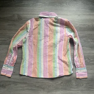 Orvis Pink Orange Pastel Easter Vertical Stripe Long Sleeve Button Down Size M thumbnail 2