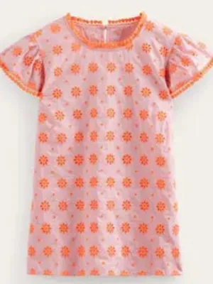 Boden Watermelon Punch Embroidered Flutter Sleeve Pom Trim Top thumbnail 4