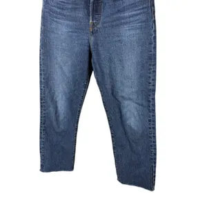 Levi's Premium Wedgie Straight Jeans Dark Wash Button Fly Raw Hem Size 27 thumbnail 3