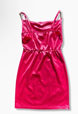 💖 NWT Planet Gold Small Hot Pink Satin Gold Chain Strap Dress 💖 thumbnail 2