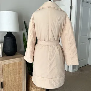 A New Day Cream Blush Oversized Wrap Midi Coat Tie Waist Pockets thumbnail 3