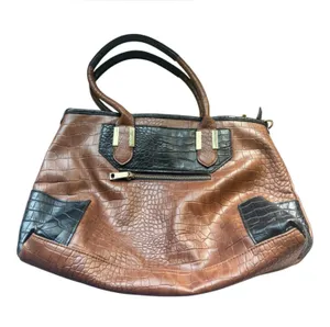 Brown Black Croc Embossed Oversized Tote Bag Y2K Slouchy Carryall Purse thumbnail 1